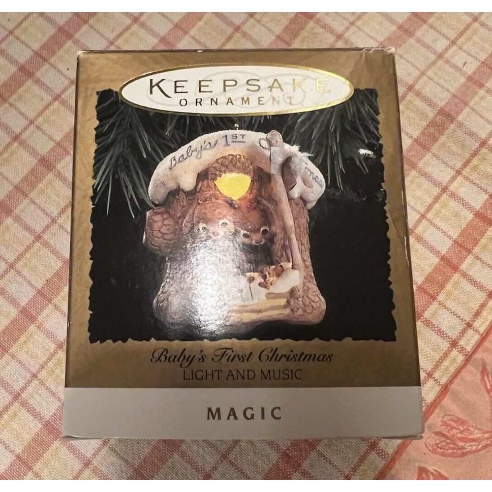 Hallmark Keepsake Baby's First Christmas Magic Light Sound Ornament 1994 Works!